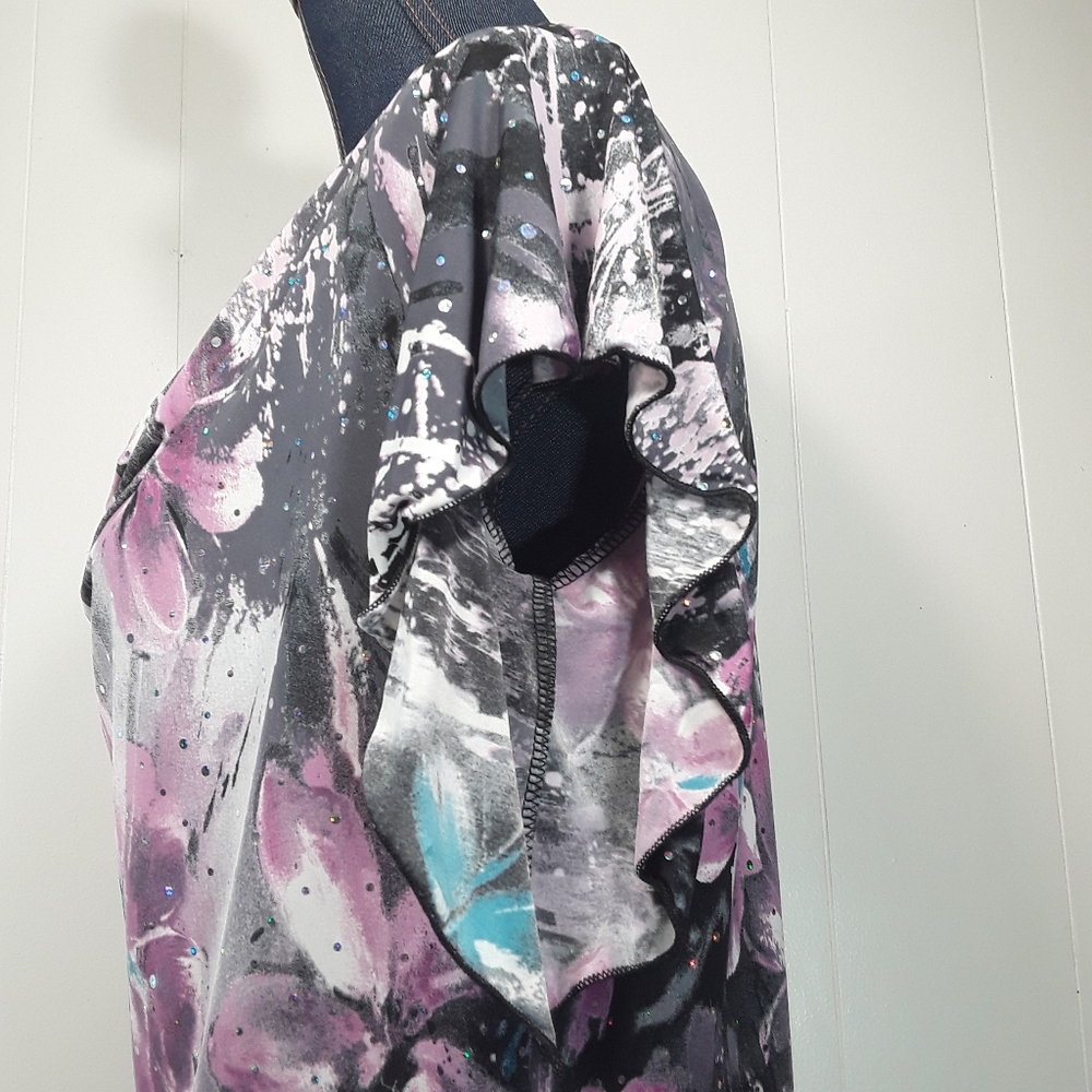 Brittany black floral rhinestone embellished droop neck shirt medium - Picture 2 of 9